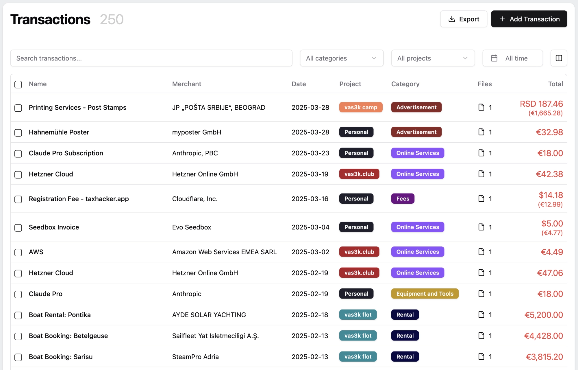 Transaction tracking